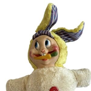 Vintage Plush Rubber‎ Face Easter Bunny Rabbit Doll Toy Striped Pajamas